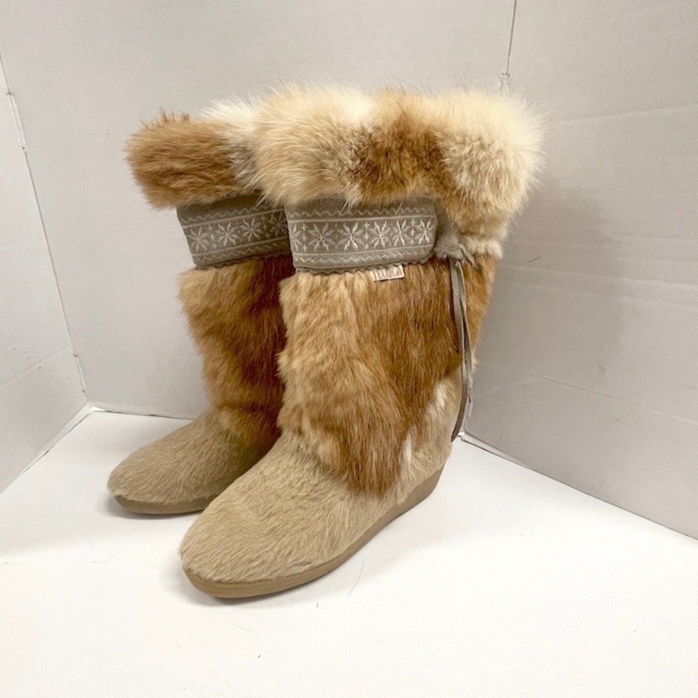 Vintage Tecnica Skandia Real Goat Fur & Cowhide Italian Snow Boots Women's 7.5
